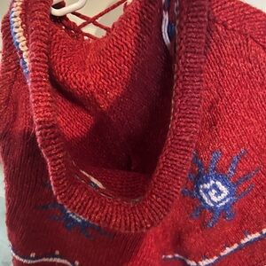 Handmade Red Knit Poncho with Fringe | Child Size | Folk/Boho Style